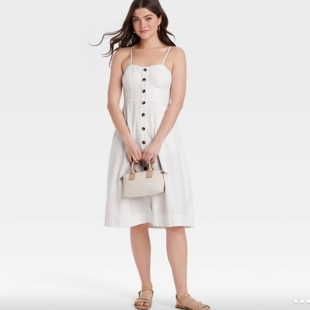 Women's Corset Linen Midi A-Line Dress - Universal Thread White XS:
Backless - Picture 8 of 8